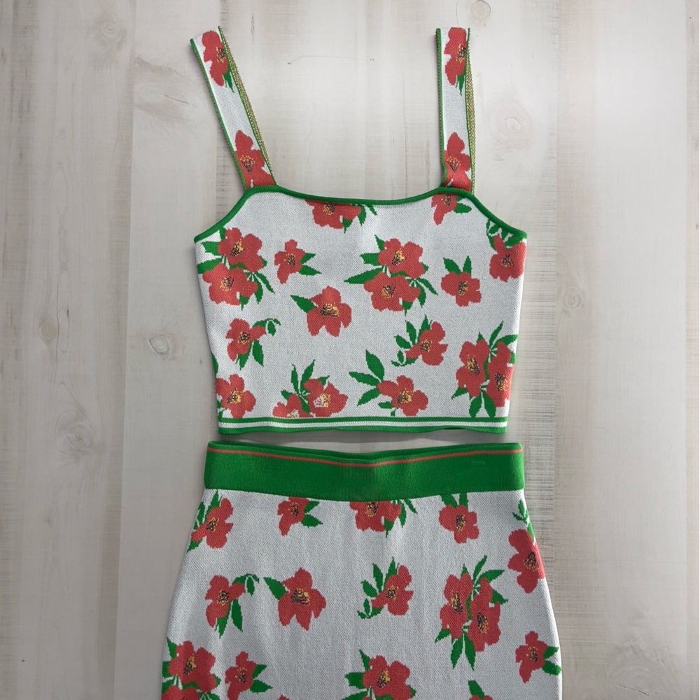 EVA FRANCO x Anthropologie floral 2 piece set skirt tank vacation travel M - Picture 9 of 11